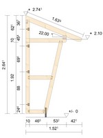 Zeichnung - Holzvordach Pfaelzerwald 22° mit Seitenwand schräg