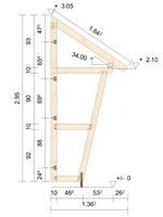 Zeichnung - Holzvordach Pfaelzerwald 34° mit Seitenwand schräg