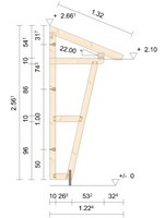 Zeichnung - Holzvordach Westerwald 22° mit Seitenwand schräg