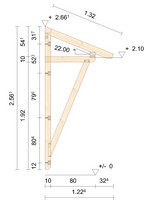 Zeichnung - Holzvordach Westerwald 22° mit Strebe gerade